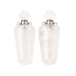 Хрусталь Кулоны для духов из натурального кварца, с 304 фурнитурой из нержавеющей стали, граненые, амулеты бутылка, цвет нержавеющей стали, 45~46x18 мм, отверстие : 1.9 мм