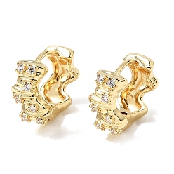 Real 18K Gold Plated Brass Micro Pave Clear Cubic Zirconia Hoop Earrings for Women, Real 18K Gold Plated, 14x16x7mm