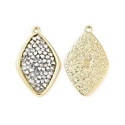 Crystal Rhinestone Pendants, with Light Gold Plated Brass Findings, Rhombus, Cadmium Free & Lead Free, Crystal, 27.5x17.5x3mm, Hole: 1.4mm