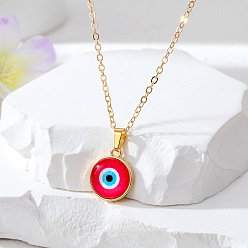 Red Stylish Devil Eye Necklace with Cat's Eye Stone and Colorful Alloy Patches