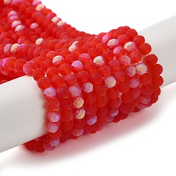 Red Transparent Glass Beads Strands, Faceted, Frosted, Half AB Color Plated, Rondelle, Red, 4~4.5x3.5~4mm, Hole: 1mm, about 117~121pcs/strand, 16.61~16.73 inch(42.2~42.5cm)