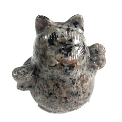 Syenite Figurines de chat porte-bonheur sculptées en syénite naturelle, Décorations d'affichage en pierre d'énergie reiki, 60x50x60mm