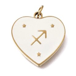 Sagittaire Placage sous vide pvd 304 pendentifs en acier inoxydable, avec anneaux de saut et émail, cœur, or, Sagittaire, 15x15x1.5mm, Trou: 2.8mm