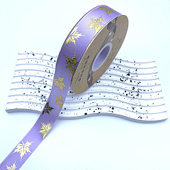 Lilac 48 Yards Thanksgiving Day Polyester Satin Ribbons, Gold Stamping Maple Leaf, Lilac, 1 inch(25mm), about 48.00 Yards(43.89m)/Roll