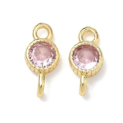 Фламинго Латунные подвески-коннекторы с плоскими круглыми фианитами, инкрустированные кубическим цирконием., золотые, стойки покрытие, без кадмия и без свинца, долговечный, фламинго, 10x5x3 мм, отверстия : 1.4 mm и 1.5 мм
