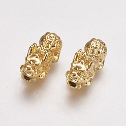 Real 18K Gold Plated Feng Shui Real 24K Gold Plated Alloy Beads, Pixiu with Chinese Character Cai, 15x7x7mm, Hole: 2mm