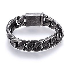 Antique Silver 304 Stainless Steel Curb Chains Bracelets, with Box Clasps, Antique Silver, 9 inch(23cm), 16x6mm