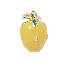 Желтый Латунь эмаль подвески, стойки покрытие, долговечный, без свинца и без кадмия, реальный 18 k позолоченный, клубничное очарование, с целью перехода в кольце, желтые, 10.5x7 мм, отверстие : 3.2 мм