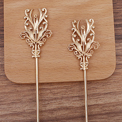 Light Gold Alloy Flower Hair Sticks, with Iron Stick and Loop, Long-Lasting Plated Hair Accessories for Women, Light Gold, 30mm, Flower: 46x30mm,  Sticks: 120x2.5mm