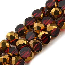 Dark Red Electroplate Transparent Glass Beads Strands, with Golden Plated Edge, Faceted Flat Round, Dark Red, 4x2.5mm, Hole: 1mm, about 70pcs/strand, 20.87 inch(53cm)
