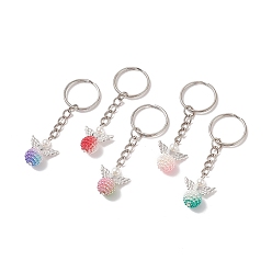 Mixed Color Colorful Angel Pearl Acrylic Pendant Keychain, with Iron Findings, Mixed Color, 7.65cm