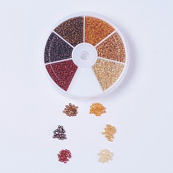 Mixed Color Autumn Theme, Grade A Round Glass Seed Beads, Silver Lined, Mixed Color, 2x1.5mm, Hole: 0.3mm, about 360~400pcs/color, 6colors, about 2160~2400pcs/box