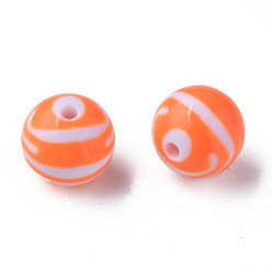 Coral Opaque Striped Acrylic Beads, Round, Coral, 19mm, Hole: 3mm, about 112pcs/500g