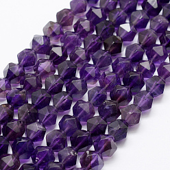 Amethyst Natural Amethyst Beads Strands, Star Cut Round Beads, Faceted, 8mm, Hole: 1mm, about 43pcs/strand, 14.7 inch