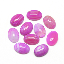 Hot Pink Natural Striped Agate/Banded Agate Cabochons, Dyed, Oval, Hot Pink, 25x18x6~7mm