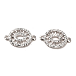 Real Platinum Plated 925 Sterling Silver Connector Charms, with Clear Cubic Zirconia, Oval, Real Platinum Plated, 12x19x1.8mm, Hole: 1.4mm