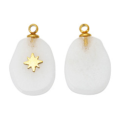 Quartz Crystal Natural Quartz Crystal Pendants, Rock Crystal Pendants, Oval Charms with Golden Tone Stainless Steel Star Slice, 17x11mm, Hole: 1.5mm