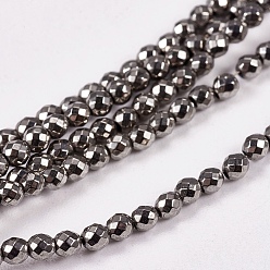 Silver Plated Electroplate Non-magnetic Synthetic Hematite Beads Strands, Faceted, Round, Grade AAAA, Silver Plated, 2mm, Hole: 0.5mm, about 200pcs/strand, 16 inch