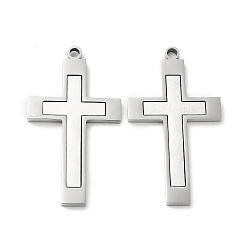 Stainless Steel Color 201 Stainless Steel Pendants, Cross Charm, Stainless Steel Color, 45x25x2.5mm, Hole: 2.7mm