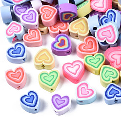 Mixed Color Handmade Polymer Clay Beads, Heart, Mixed Color, 8~10x9~10.5x4~5mm, Hole: 1.2mm