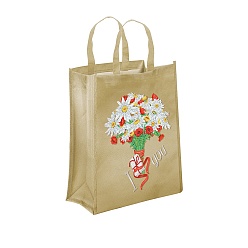 Flower DIY Diamond Painting Handbag Kits, Including Canvas Bag, Resin Rhinestones, Pen, Tray & Glue Clay, Pale Goldenrod, Flower, 350x290mm