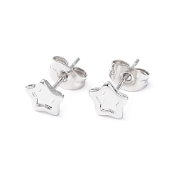 Stainless Steel Color 304 Stainless Steel Stud Earring Finding, Earring Settings, Star, Stainless Steel Color, 6.7x7mm, Pin: 0.8mm, Tray: 4x4mm