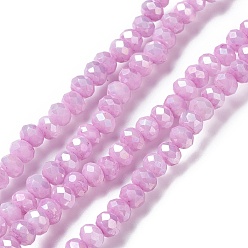 Plum Opaque Glass Beads Strands, Faceted, Rondelle, Plum, 4x3mm, Hole: 0.9mm, about 135pcs/strand, 17.72~17.91''(45~45.5cm)