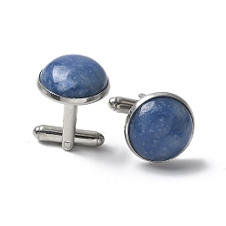 Природный Драгоценный Камень 304 пуговицы на манжетах из нержавеющей стали., с натуральным синим авантюрином, для аксессуаров одежды, полукруглый, 30~31x17.5 мм