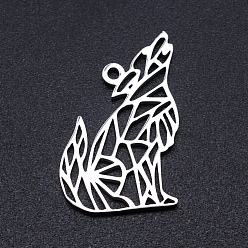 Stainless Steel Color 201 Stainless Steel Pendants, Howling Wolf Pendants, Filigree Joiners Findings, Laser Cut, Wolf, Stainless Steel Color, 22x14x1mm, Hole: 1.5mm