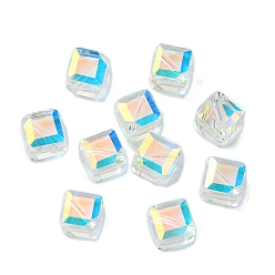 Clear AB Glass Imitation Austrian Crystal Beads, Faceted, Square, Clear AB, 7x7x7mm, Hole: 0.9mm