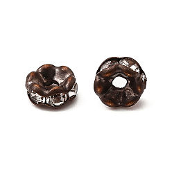 Кристалл Латунные бусины разделители для поставки стразов, класс AAA, волнистый край, без никеля , Красный цвет металлической меди, рондель, кристалл, 4x2 мм, отверстие : 1 мм