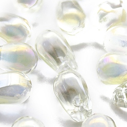 White Transparent Czech Glass Beads, Top Drilled, Teardrop, White, 9x6mm