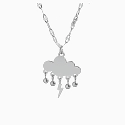Stainless Steel Color Stainless Steel Pendant Necklaces, Cloud, Stainless Steel Color, 16.54 inch(42cm)
