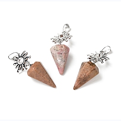 Родонит Природные подвески родонит, латунная фурнитура с платиновым покрытием, без кадмия и без свинца, солнце и бриллиант, 50~55 мм, отверстие : 4.5x7 мм