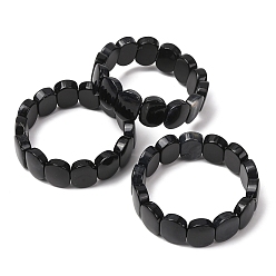 Black Oval Natural Black Onyx(Dyed & Heated) Beaded Stretch Bracelets for Women Men, Black, Inner Diameter: 2.40 inch(6.1cm)