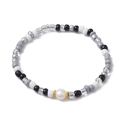 Черный Женские эластичные браслеты из семян травы и натурального жемчуга, чёрные, внутренний диаметр: 2-1/4 дюйм (5.7 см)