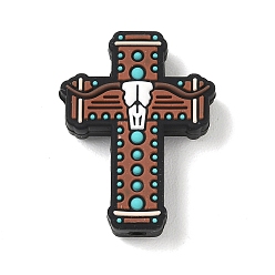 Cross Вдохновляющие силиконовые бусины, фокусные бусы, западный крест, крестик, 30x22x7 мм, отверстие : 2.5 мм