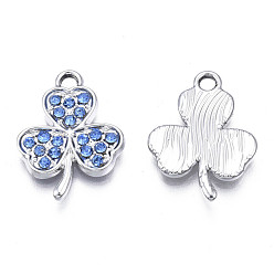 Сапфир Подвески из сплава , со стразами, без кадмия, без никеля и без свинца, клевер амулеты, платина, сапфир, 18.5x14x2 мм, отверстие : 1.8 мм