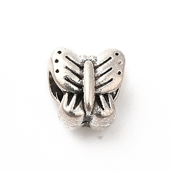 Antique Silver Tibetan Style Alloy European Beads, Large Hole Beads, Butterfly, Antique Silver, 11x11x8mm, Hole: 4.6mm about 190pcs/500g