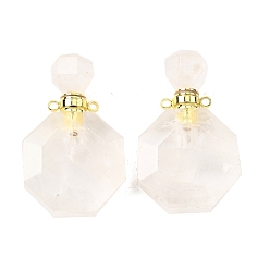 Хрусталь Кулоны для духов из натурального кварца, с 304 фурнитурой из нержавеющей стали, граненые, восьмиугольные прелести, золотые, 39~40x24~25x11~12 мм, отверстие : 1.8 мм