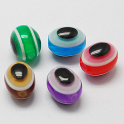 Mixed Color Oval Evil Eye Resin Beads, Mixed Color, 12x9mm, Hole: 2.5mm