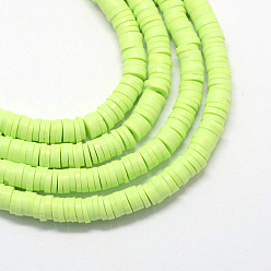 Light Green Handmade Polymer Clay Beads, Disc/Flat Round, Heishi Beads, Light Green, 3x1mm, Hole: 1mm, about 380~400pcs/strand, 17.7 inch