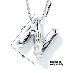 Letter N Ожерелья с подвеской в форме буквы из латуни, прозрачный кубический цирконий, ожерелья в стиле хип-хоп, платина, Письмо N, 15.75 дюйм (40 см)