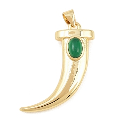 Зеленый агат Подвески из натурального зеленого оникса-агата (окрашенного и нагретого), латунные подвески в форме волчьих зубов, реальный 18 k позолоченный, долговечный, стойки покрытие, без свинца и без кадмия, 29.5x24x8 мм, отверстие : 4x3.5 мм