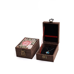 Sienna Flower Print Linen Jewelry Storage Box, Jewelry Display Case, for Pendants Storage, Sienna, 12x9x5.7cm