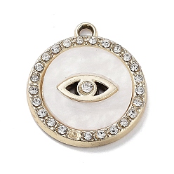 Flat Round Alloy Pendants, with Shell and Rhinestone, Cadmium Free & Lead Free, Flat Round, 20.5x18x2.5mm, Hole: 1.6mm