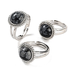 Снежный Обсидиан Круглые регулируемые кольца из натурального обсидиана снежинки, мужские латунные кольца на палец с платиновым покрытием, внутренний диаметр: 18 мм