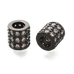 Черный Цвет Металла Стойка покрытие латунь микро паве прозрачный кубический цирконий европейские бусины, бусины с большим отверстием, долговечный, без свинца и без кадмия, колонка, металлический черный , 10x9.5 мм, отверстие : 5 мм