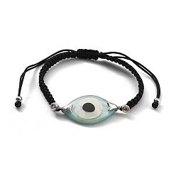 Аква Браслеты из акриловых звеньев от сглаза, вощеные нейлоновые регулируемые браслеты для парной дружбы, с медью и фианитом, стойки покрытие, долговечный, без кадмия и без свинца, платина, вода, внутренний диаметр: 3-5/8 дюйм (9.1 см)