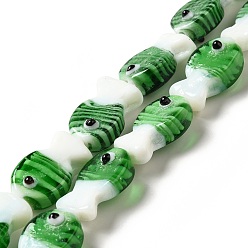 Green Handmade Lampwork Beads Strands, Fish, Green, 20~21x12~12.5x7.5~10.5mm, Hole: 1.2mm, about 20pcs/strand, 16.26 inch(41.3cm)